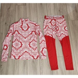 Mons Royale Women Merino Wool Base Layer Set Top & Leggings Size M ski snowboard